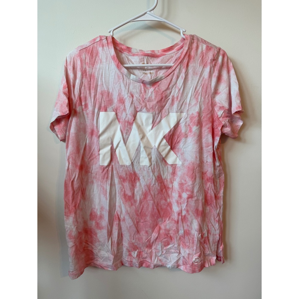 Michael Michael Kors Pink Tie Dye MK Logo Graphic Tee Shirt Large